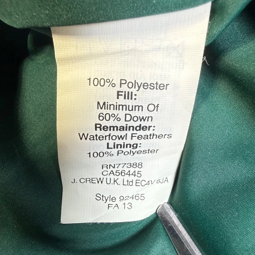 J. Crew Down Quilted Vest Women's Size Large Green Double‎ Zipper Pockets